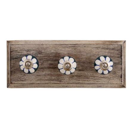 Stephanotis Ceramic Wooden Hooks